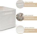 3 Pack Shelf Woven Storage Basket, 15 x 10 x 9” Closet Rope Baskets For Organizing, Square Bins with Handles, White