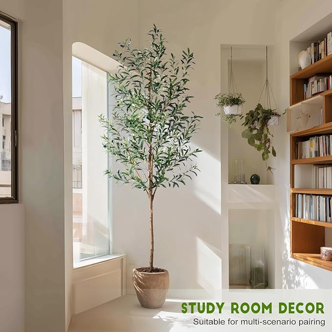 Large Artificial Olive Tree Tall Fake Olives Trees Indoor Outdoor Realistic Floor Plant Faux Plastic Plants for House Home Living Room Bedroom Office Front Porch Modern Farmhouse Silk Tree Decor