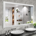 Amorho Bathroom Mirror, 60X36 Inch White Thick Metal Framed Wall Mirrors for Over 2 Sinks, Bedroom, Living Room, Entryway, Large Rectangle Wall-Mounted Mirrors.