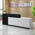 PLMOKN Wood Reception Desk Marble Stone with Checkout Retail Counter L Shaped Modern Mostrador para Negocio Office Desk Closed Front with Storage Drawers for Barber,Salon,Clothing Store