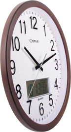 OSTAR 14" Large Analog Digital Display Wall Clock Silent Non-Ticking, Day of The Week Temperature Battery Operated Clock for Living Room Bedroom Kitchen