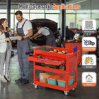 3-Tier Rolling Tool Cart, Heavy Duty for Mechanics, 400 LBS with Drawers, Red