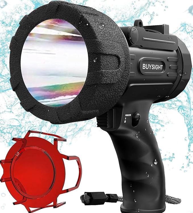 BUYSIGHT Rechargeable Spotlight Flashlight, Hand held Spotlight 800 lumens Waterproof Flashlight Hunting Lamp with red Filter(Black)