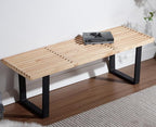 55" Natural Solid Wood Bench, Modern End of Bed Bench for Bedroom Entryway Bench w/Metal Legs, Dining Bench Bedside Bench Long Ottoman Bench for Front Entryway Living Room Dining Room Kitchen