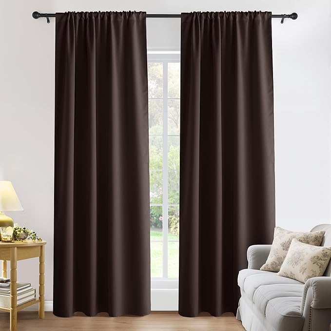 PONY DANCE Blackout Curtains for Bedroom 90 inches Long 2 Panels Set, Thermal Insulated Rod Pocket Black Out Window Drapes, Noise Reducing Window Treatment for Living Room(W52 x L90 inch, Brown)
