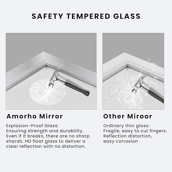 Amorho 60x36 Inch Bathroom Mirror Silver, Thick Metal Framed Wall Mirrors for Over Sink, Brushed Nickel Mirror Perfect for Bedroom, Living Room, Entryway, Rectangle (Horizontal/Vertical).