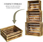 Wooden Crates Set of 3 - Large Rustic Wood Nesting Crates for Decoration, Display, Storage Boxes brown wooden crates farmers market deco wooden crates (Brown)