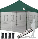 Eurmax USA 10'x10' Pop-up Canopy Tent Commercial Instant Canopies with 4 Removable Zipper End Food Service Wall kit and Roller Bag, Bonus 4 SandBags(Forest Green)
