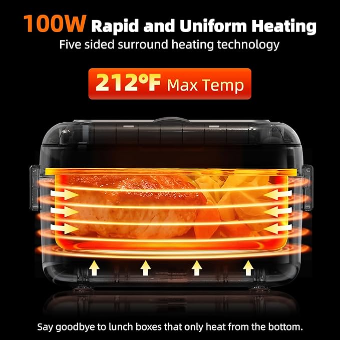 Dravel Cordless Heated Lunch Box for Men, 6.3 Cup 100W Electric Lunch Box Food Warmer with 24000mAh Battery for Self Heating, Including Cutlery, Insulated Bag and Divider for Women Adults(Blue+Green)