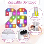Marquee Numbers Colorful 26th Birthday Decoration: 4FT Large Light Up 26 Year Old Birthday Decorations Anniversary Backdrop Cardboard Sign 18 Colors Number 26 Mosaic Balloon Frame