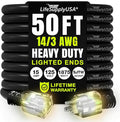 50ft Outdoor/Indoor Extension Cord 14/3 Gauge Heavy Duty 3 Prong SJTW, Waterproof, Flexible Cold-Resistant Long Power Cord,15A 125V 1875W, Black by LifeSupplyUSA