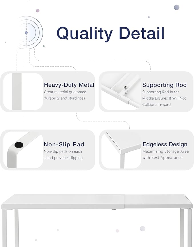 Nxconsu Cabinet Shelf Expandable Organizer Riser Rack for Kitchen Pantry Cupboard Under Sink Countertop Home Organization Extra Storage Space Saver Heavy Duty Metal Edgeless Design White
