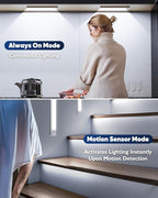 Under Cabinet Lights, LED Battery Operated Rechargeable Motion Sensor Lights Indoor, 6500K Magnetic Dimmable Closet Lights, 1500mAh Wireless Under Counter Night Lights for Kitchen, Stair, 3 Packs