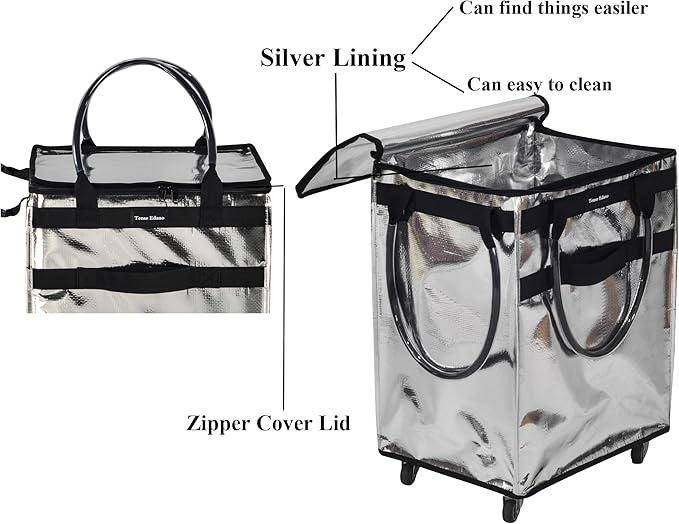 Reusable Grocery Bag On Wheels Large Capacity Shopping Trolley Foldable Rolling Tote Bag with Heavy Duty Handle for Travel