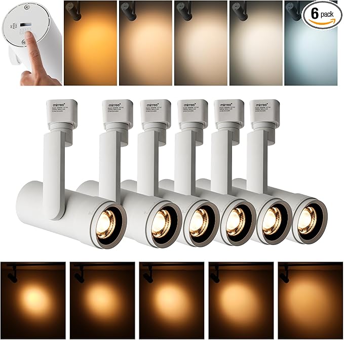 mirrea 5-Color Zoomable LED Track Lighting Heads H-Type Dimmable, 13.5W White Ceiling Fixtures for Room, Modern Accent Light, 2700-5000K Adjustable, Beam Angle 24°-60°, CRI90+, Pack of 6