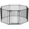 Bonnlo 188'' Wide Baby Gate Playpen 8 Panel Adjustable Play Yard Metal Dog Gate with Door Fireplace Christmas Tree Fence for Pet/Child/Toddler