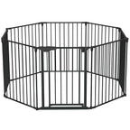 Bonnlo 188'' Wide Baby Gate Playpen 8 Panel Adjustable Play Yard Metal Dog Gate with Door Fireplace Christmas Tree Fence for Pet/Child/Toddler