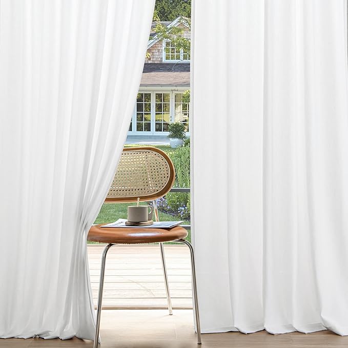 MIULEE Non-See-Through Privacy Linen Curtains 2 Panels, Light Filtering Window Curtains Farnhouse Textured Back Tab Semi Sheer Drapes for Bedroom Living Room, 52 x 72 Inches Long, Pure White