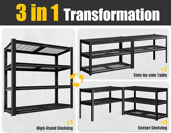 PrimeZone Heavy Duty Garage Shelving 2200 LBS 4 Tier Heavy Duty Storage Shelves Adjustable Industrial Metal Wire Shelf Unit for Garage,Basement,Pantry,Warehouse,Commercial,40" W X 20" D X 60" H 3Pack