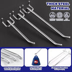 40Pcs 2" 4" 6" 8" Pegboard Display Hooks Assortment Set, Stainless Steel Garage Organization Peg Wall Hook Metal Slatwall Panel Hook Fit 1/8 and 1/4 Inch Pegboard for Retail Shop