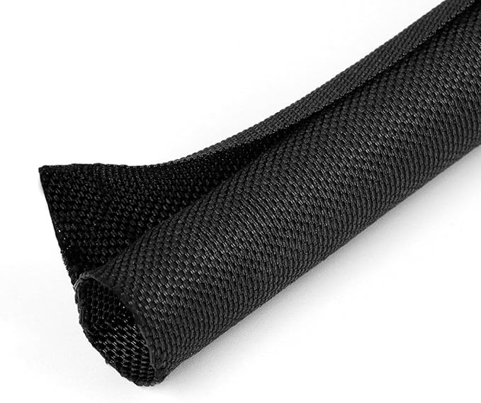 3/8 inch Split Braided Cable Management Sleeve for USB Cable Power Cord Audio Video Cable, High-Temperature Automotive Harness Wire Loom Cord Protector from Cat Dog Chewing (Black, 10FT)