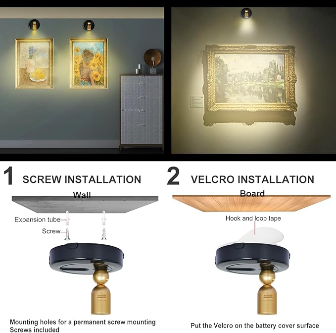 Rechargeable LED Spotlight, 3 Lighting Modes Battery Powered Indoor Spotlights with Remote, Uplighting for Trees Plants, Dimmable Timer Picture Spot Light for Wall Artwork-2Pack
