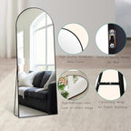 TinyTimes 70''x26'' Full Length Mirror, Large Arched Floor Mirror with Stand, Oversized Wall Mirror, Full Body Mirrors Standing Leaning for Living Room, Bedroom (Black)