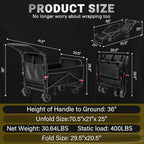 LEVELEVE Heavy Duty Folding Wagon - 2-in-1 Collapsible Cart, 400lb Capacity, All-Terrain Wheels w/Brakes & Side Pockets