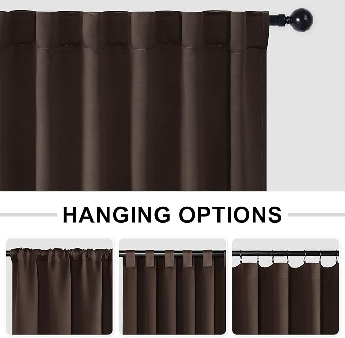 Hiasan Blackout Patio Sliding Door Curtain Extra Wide Thermal Insulated Blind Privacy Room Divider Curtain with Back Tab & Rod Pocket for Bedroom Partition Glass Door (100 x 84 Inches, Brown)