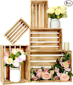 5 Pcs Decorative Wood Crates for Display, 5 Size Large Farmhouse Wooden Basket for Storage Container and Decorations, Rustic Nesting Crates Decor Boxes with Handle