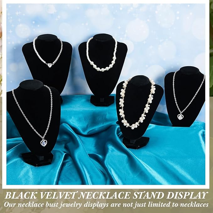 6 Pcs Necklace Display Stand Necklace Holder Jewelry Bust Display Stands for Selling Home Store Trade Shows Photography Props Retail(Black,Velvet)