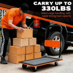 Orange Folding Platform Hand Truck 330 lbs Capacity, Heavy Duty Steel Flatbed Dolly with 360° Silent Wheels, Foldable Push Cart for Warehouse, Home, and Office Use