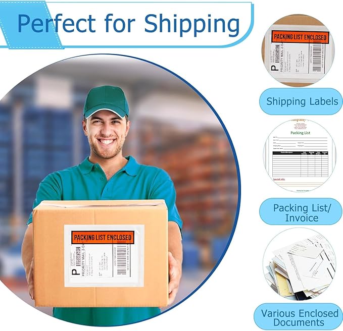 1000pcs 4.5”x5.5” Packing List Envelopes Self-seal Packing Slip Envelope Pouches Shipping Label Sleeves Top Loading Packing List Enclosed Bags.