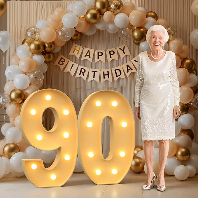 3FT Marquee Numbers 90, Large Light up Number 90 for Birthday Party Supplies, Sign, Backdrop, Happy 90th Birthday Decorations for 90 Years Old Women Men