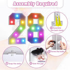 Marquee Numbers 28th Birthday Decoration: Colorful 3FT Large Light Up 28 Year Old Birthday Decorations Anniversary Backdrop Cardboard Sign 18 Colors Number 28 Mosaic Balloon Frame