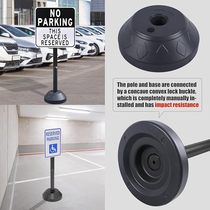 6 Pack Durable Sign Post and Water-Filled Base Set Kit - 13" DIA Stand with 41" Post - Bolts & Nuts for Hanging Signs, Portable Warning Sign Holder for Public Parking / Commercial / Recreational Use