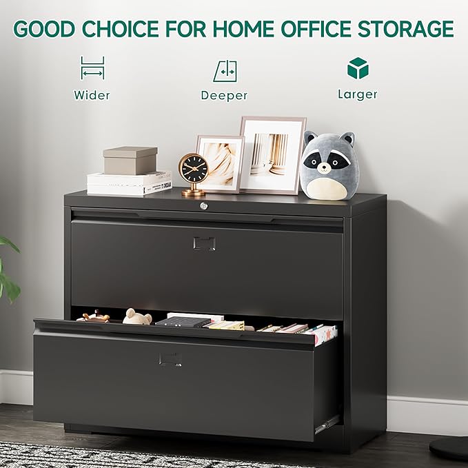2 Drawer File Cabinet with Lock,Lateral File Cabinet,35.4" W Metal File Cabinets for Home Office,Hanging Files Letter/Legal/F4/A4 Size (Black-Assembly Required)