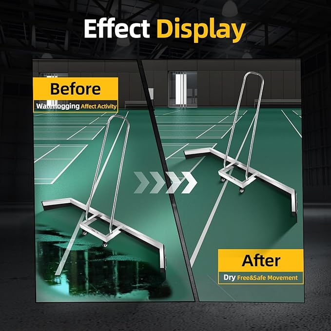 Tennis Court Squeegee 39.76 Inch Commercial Squeegee for Floor on Wheels Stainless Steel Squeegees Broom EVA Rubber Blade for Sport Court Garage Mall, Silver