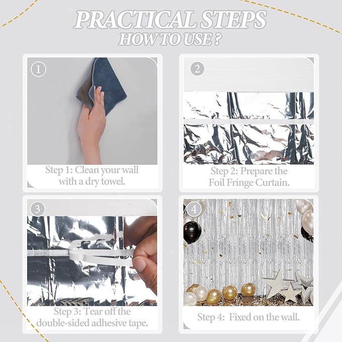 3 Pack Foil Fringe Backdrop - Silver Shiny Tinsel Curtains for Party Decoration/Photo Booth Props - 3.3x8.2 FT Metallic Foil Backdrop for Birthday, Wedding, Graduation, Christmas.