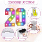 Marquee Numbers Colorful 20th Birthday Decoration: 4FT Large Light Up 20 Year Old Birthday Decorations Anniversary Backdrop Cardboard Sign 18 Colors Number 20 Mosaic Balloon Frame