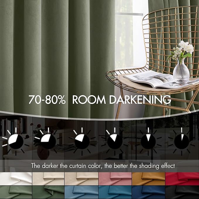 MIULEE Sage Green Velvet Curtains 90 Inches Long 2 Panels Set for Bedroom, Pinch Pleat Back Tab Luxury Thermal Insulated Living Room Darkening Drapes Pleated Blackout Window Curtains with Hooks