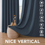 H.VERSAILTEX Linen Blackout Curtains 84 Inches Long 100% Absolutely Blackout Thermal Insulated Textured Linen Look Curtain Draperies Anti-Rust Grommet, Energy Saving with White Liner, 2 Panels, Navy