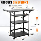 All-Steel AV Cart with Wheels and Power, Height Adjustable Media Workstation with Drop-Leaf Shelves for Projectors, Laptops & Printers, Heavy Duty Presentation Cart with Pull-Out Keyboard Tray