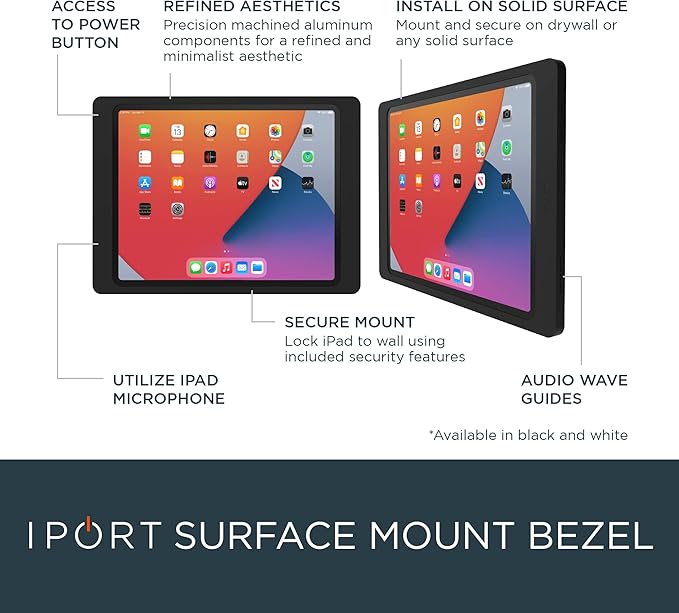 iPort Surface Mount System iPad Wall Mount – Slim & Secure Enclosure for iPad Pro 12.9" (5th Gen) | Built-in PoE Charging | Flush Aluminum Wall Dock for Smart Home & Commercial Use – White