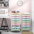 Rolling Storage Cart with Drawers,Utility Cart With 8 Drawers and Wooden Tabletop,Rolling Drawer Cart,Storage Drawer Cart for Living Room,Classroom,Bedroom,Bathroom,Dorm,Office,Rainbow