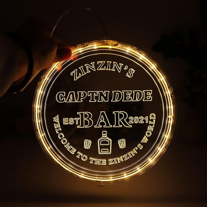 Custom Bar Sign - Personalized Acrylic Bar Led Light Sign for Man Cave Game Room - Established Year - Round Neon Light Up Sign, 21CM