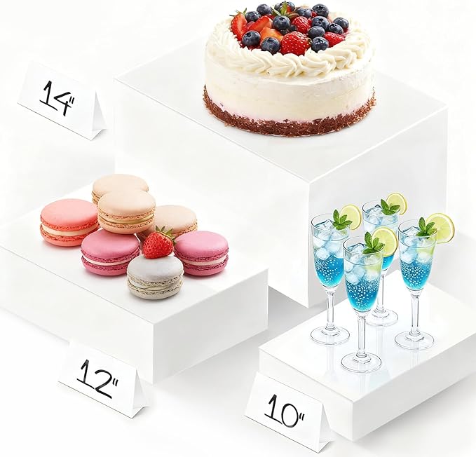 Extra Large Buffet Risers Set, 10" 12" 14" White Acrylic Food Risers for Buffet Table, Display Stand Shelf with Hollow Bottoms for Catering Dessert Collectibles Jewelry Figures Show (White)