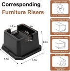 shouwuhho Bed Risers 2 inch, Furniture Risers Elevation in Heights 2 Inch Heavy Duty, Bed Lift Risers for Caster Wheels or Posts of Bed Table Couch, Support up to 6000 lbs, Black, 8 Pack