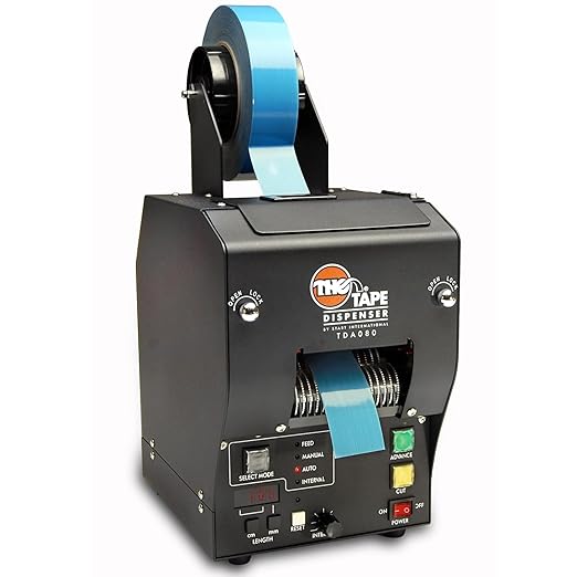 START International TDA080 Electric Heavy Duty Tape Dispenser – Pressure Sensitive Tape Cutting Machine Dispenses & Cuts Tape from 0.25" to 3.15" Wide - Adjustable Cut Lengths, Metal Build