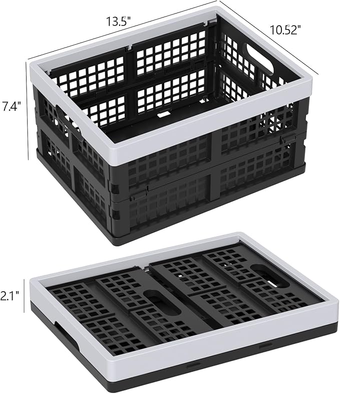 15L Plastic Collapsible Storage Crates, Folding Crates Storage Basket, Pack of 4, Black
